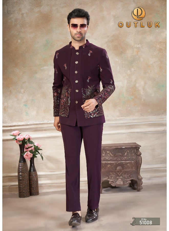 OUTLUK Maroon Jodhpuri Suit for Men - Image 1